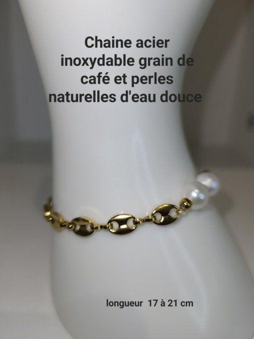 PERLES D EAU DOUCE CHAINE GRAIN DE CAFE 